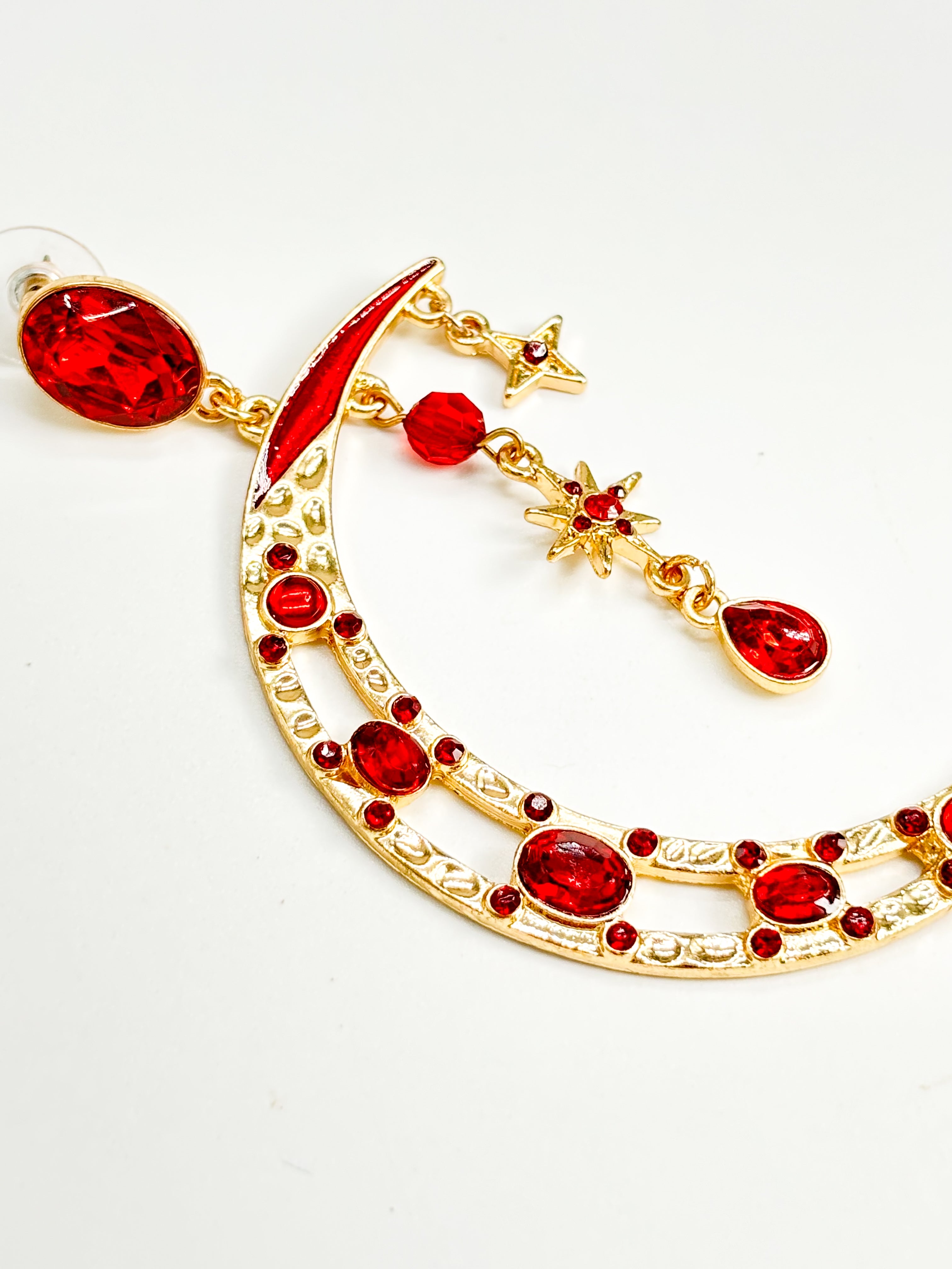 Vintage Red Moon Statement Earrings