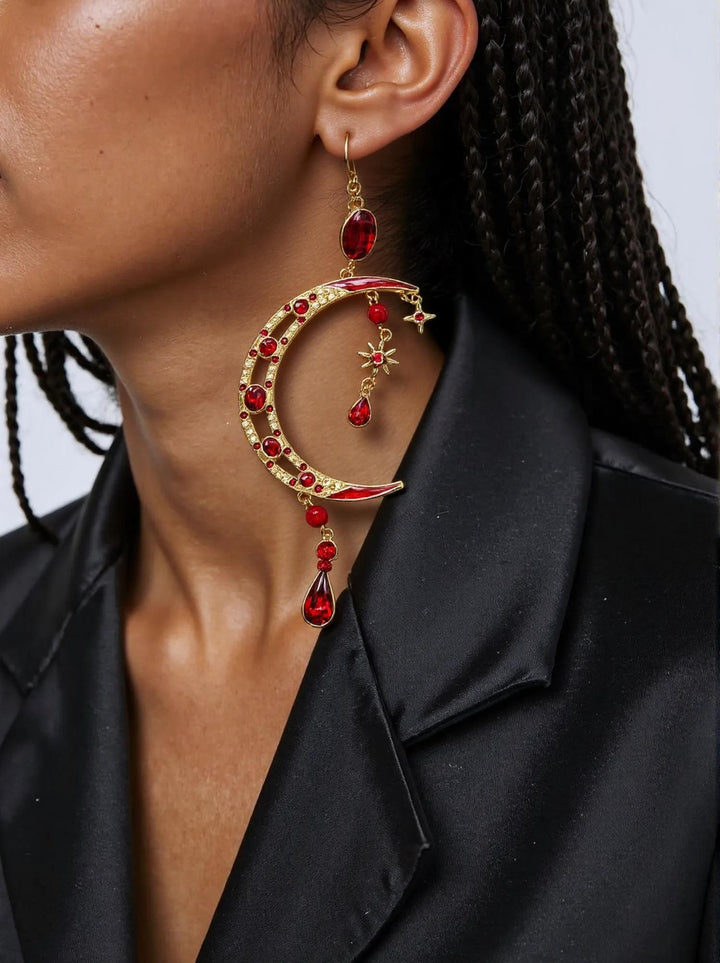 Vintage Red Moon Statement Earrings