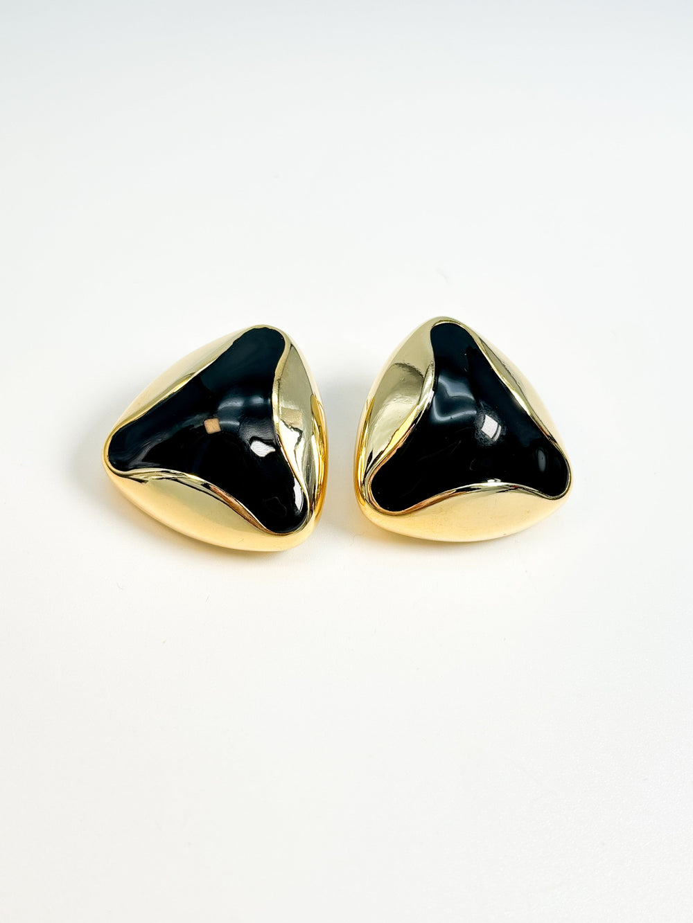 Vintage Couture Black and Gold Button Stud Earrings