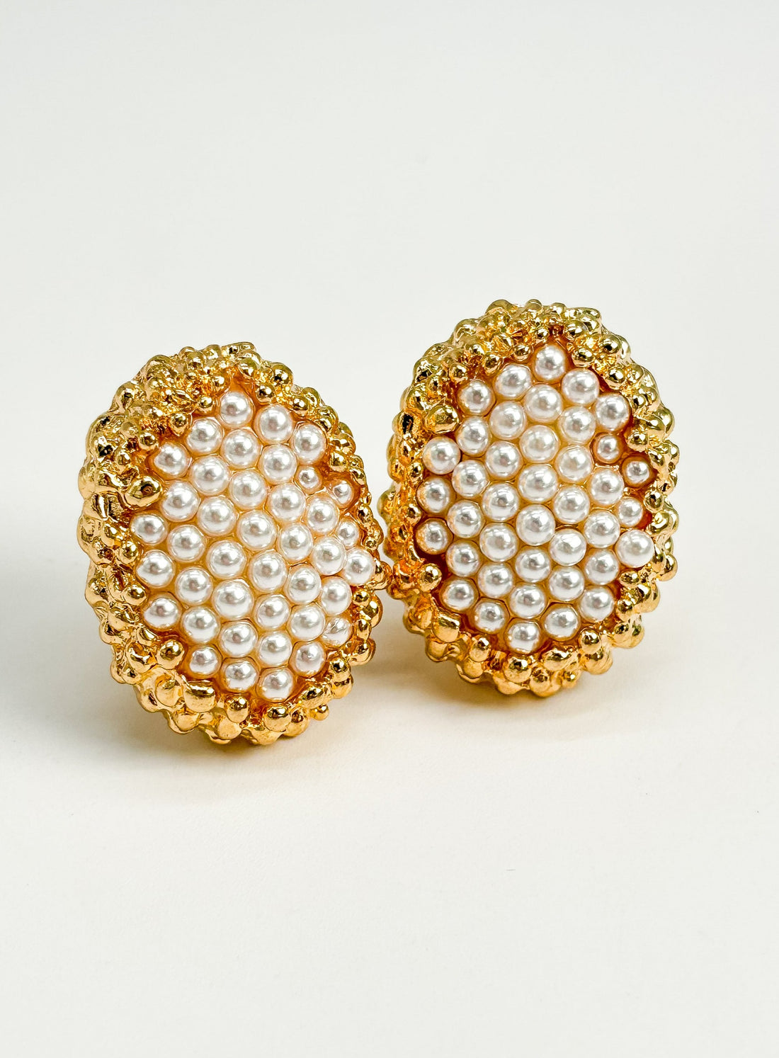 Gold & Pearl Cluster Clipon Stud Earrings