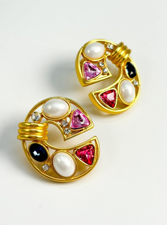 
                      
                        Chic Pearl & Gemstones Stud Earrings - Haute Pink
                      
                    