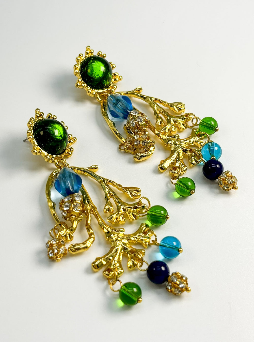 Haute Couture Green & Blue Statement Earrings