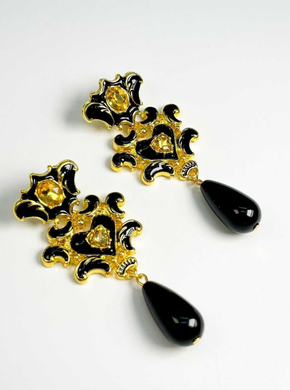 Haute Couture Black Hearts Dangler Earrings