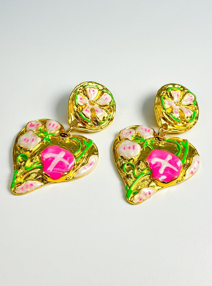 Chic Pink and Green Vintage Clip On Earrings Haute Pink